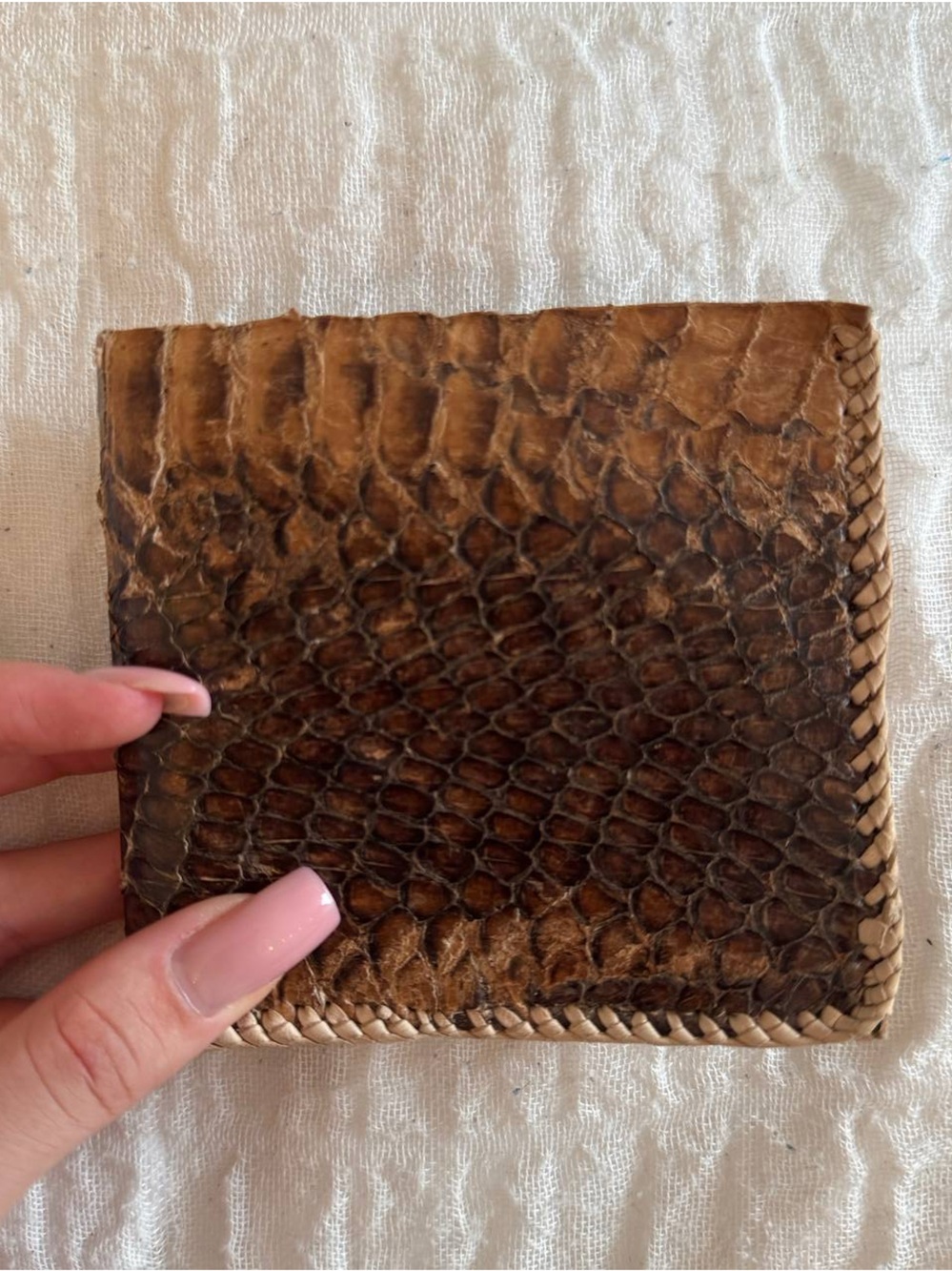 Brown Textured Reptile-Style Wallet - Real Leather